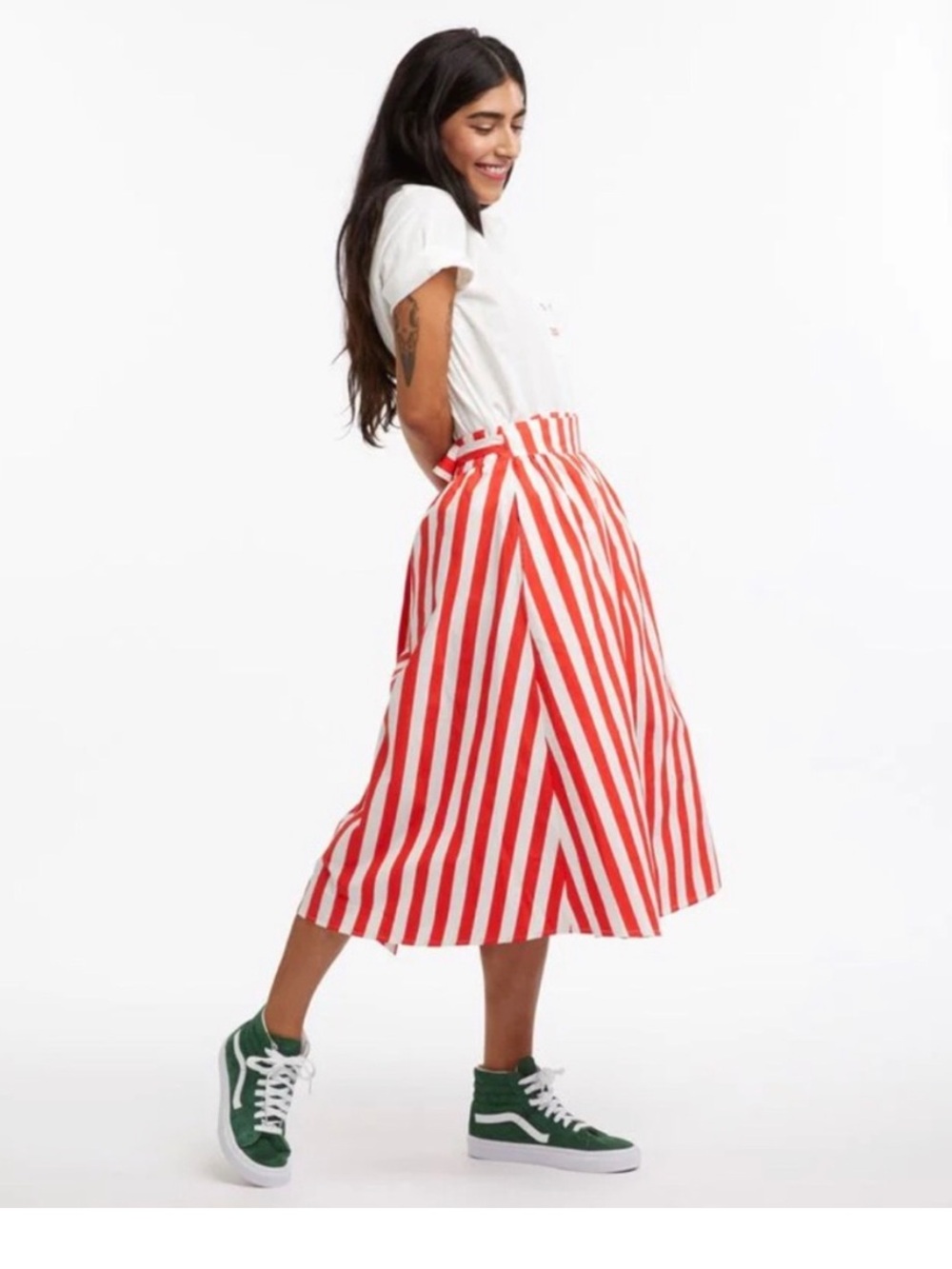 Ban.do Red Candy Striped Easy Wrap Midi Skirt medium